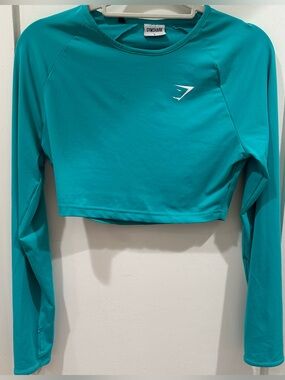 Gymshark Teal Long-Sleeve Cropped Athletic Top